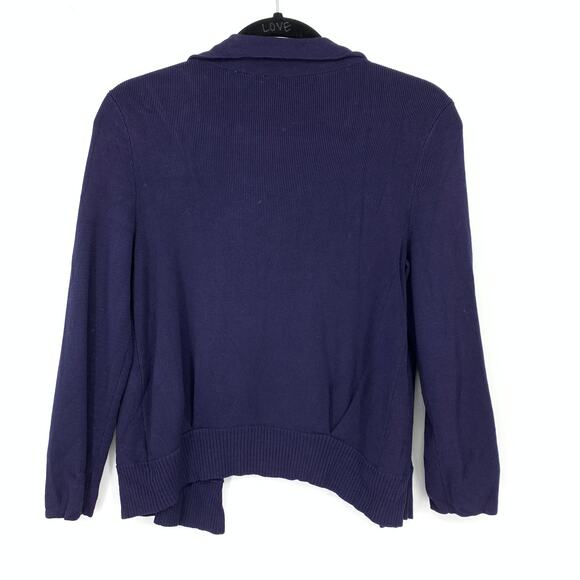 Anthropologie Moth Open Front Cropped Cardigan Sweater Womens Sz Small Navy Blue - Picture 2 of 6